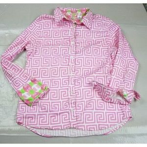 Tizzie shirt womens XXL pink long sleeve button up contrast cuff collared golf